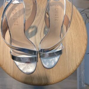 Schutz Silver Strappy Sandals